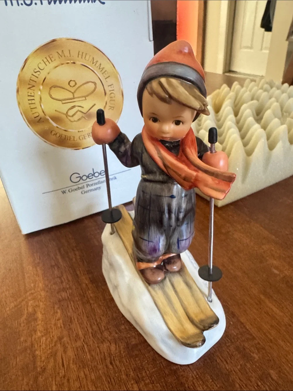 Vintage M. J. Goebel Hummel Hand-Painted Ceramic Skier Figurine w/ original box